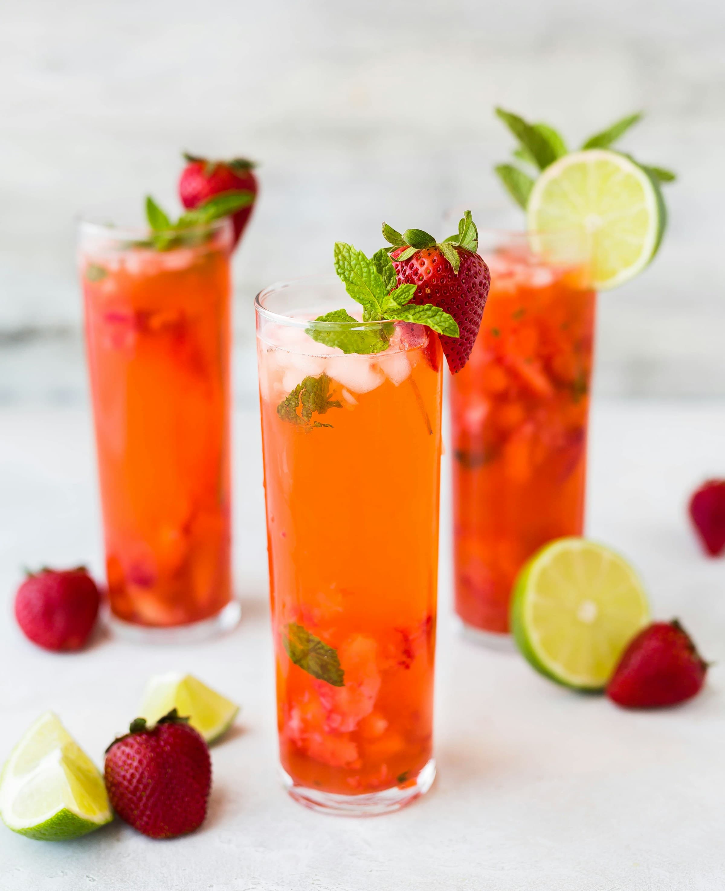 Fresh strawberry and citrus drinks with mint